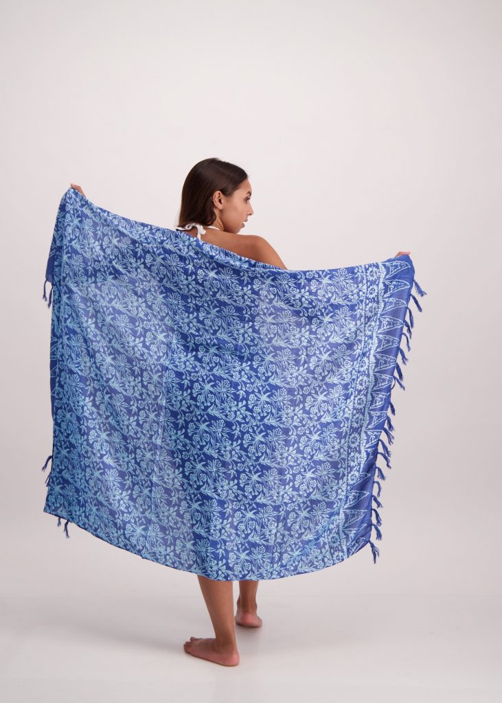 Cherry Blossom Girl Silk Sarong - Blue